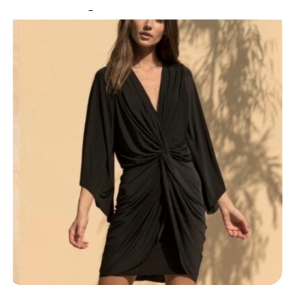 42. Misa Los Angeles Teget Black Dress Front twist detail